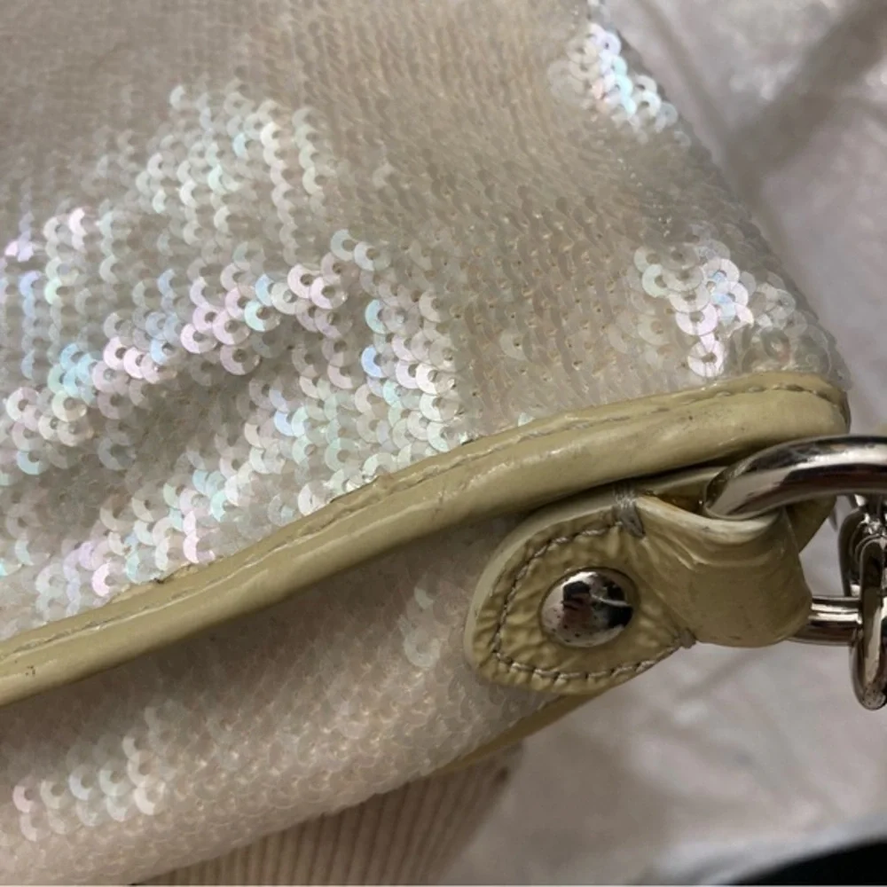 Coach 16315 Poppy Sequined Cream Opal Silver Crossbody flap bag